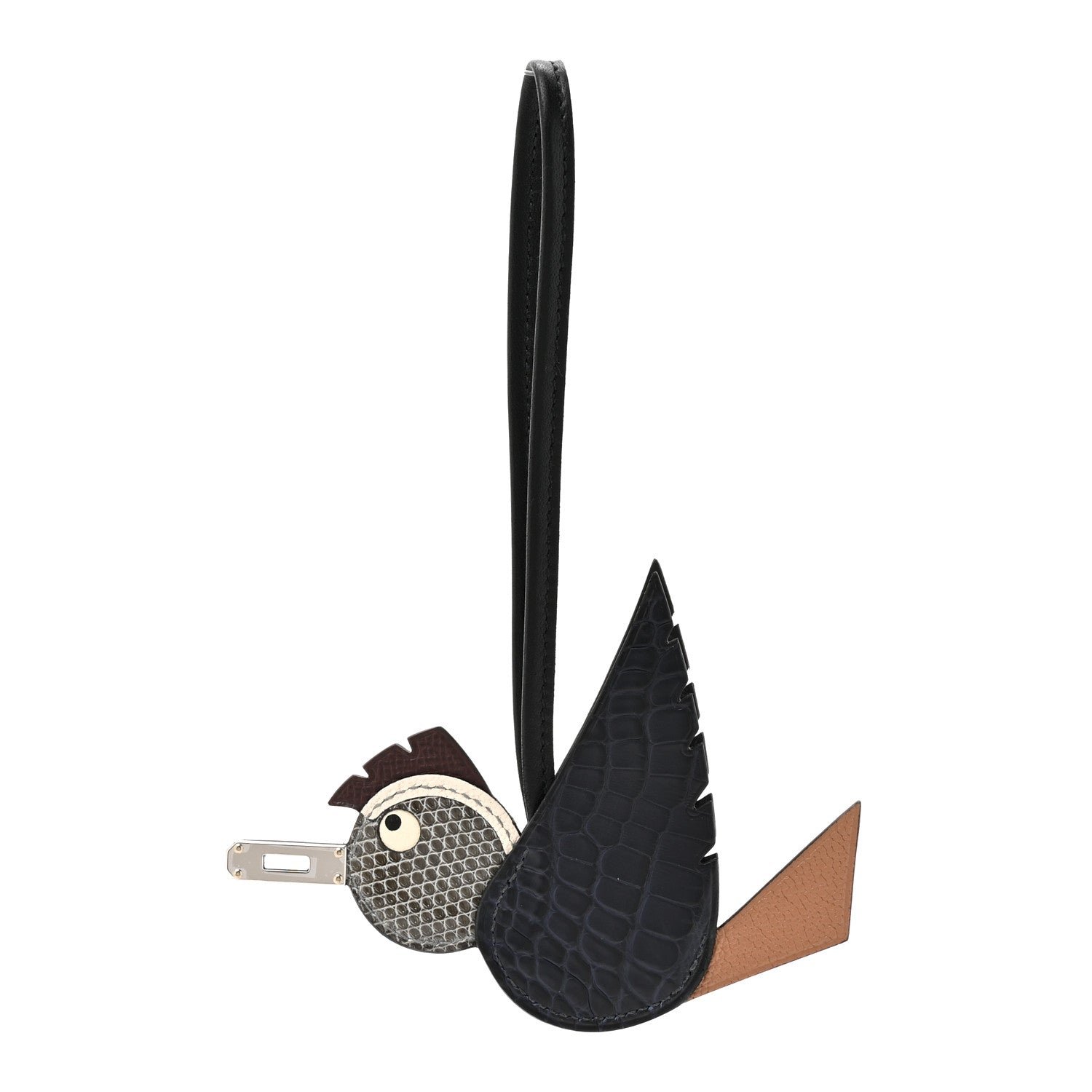 Hermes Epsom Swift Alligator Lizard Birdy Bag Charm Bleu Marine Chai Chocolate Black