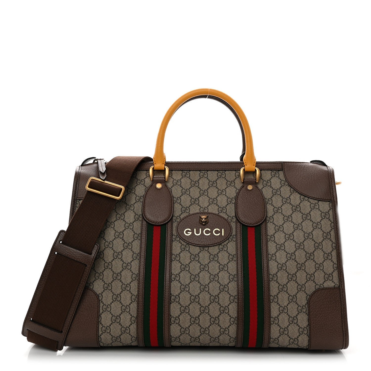 Gucci Soft GG Supreme Monogram Web Medium Duffle Bag Beige New Acero Crop