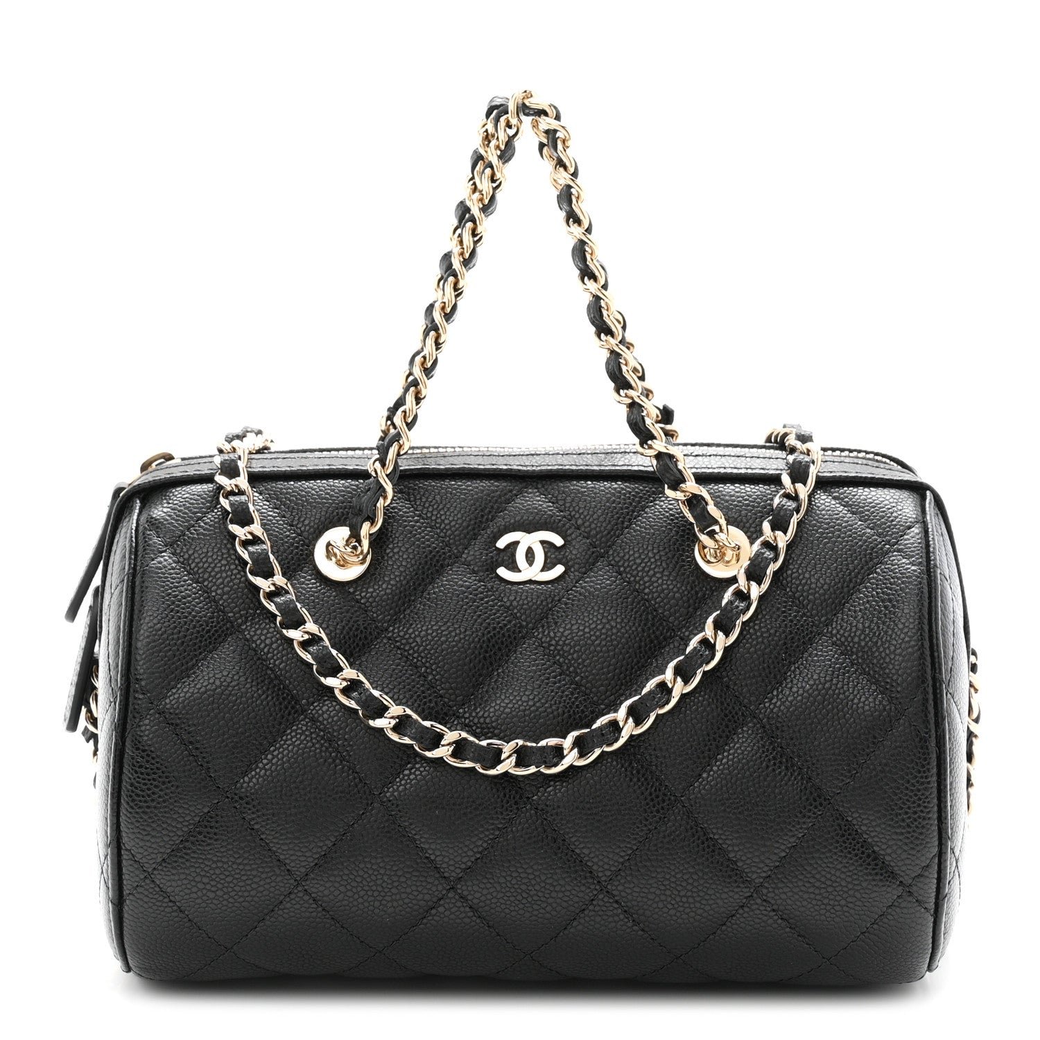 Chanel Caviar Quilted Barrel Clutch With Chain  Black