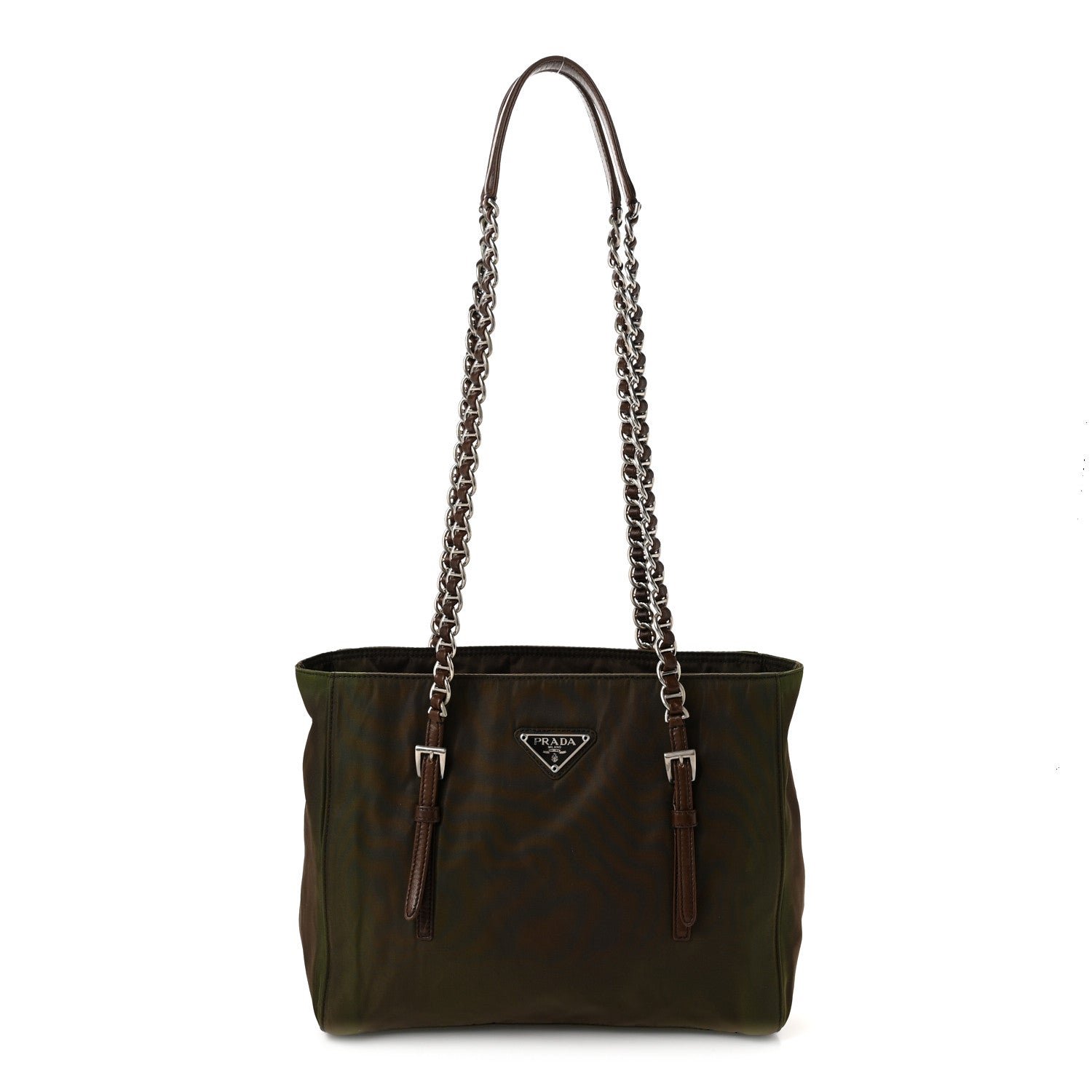 Prada Tessuto Nylon Acciaio Chain Shoulder Bag Bruciato