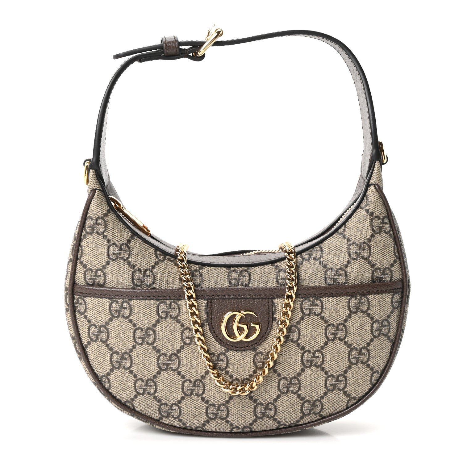 Gucci GG Supreme Monogram Textured Dollar Calfskin Small Ophidia Shoulder Bag Beige Ebony New Acero
