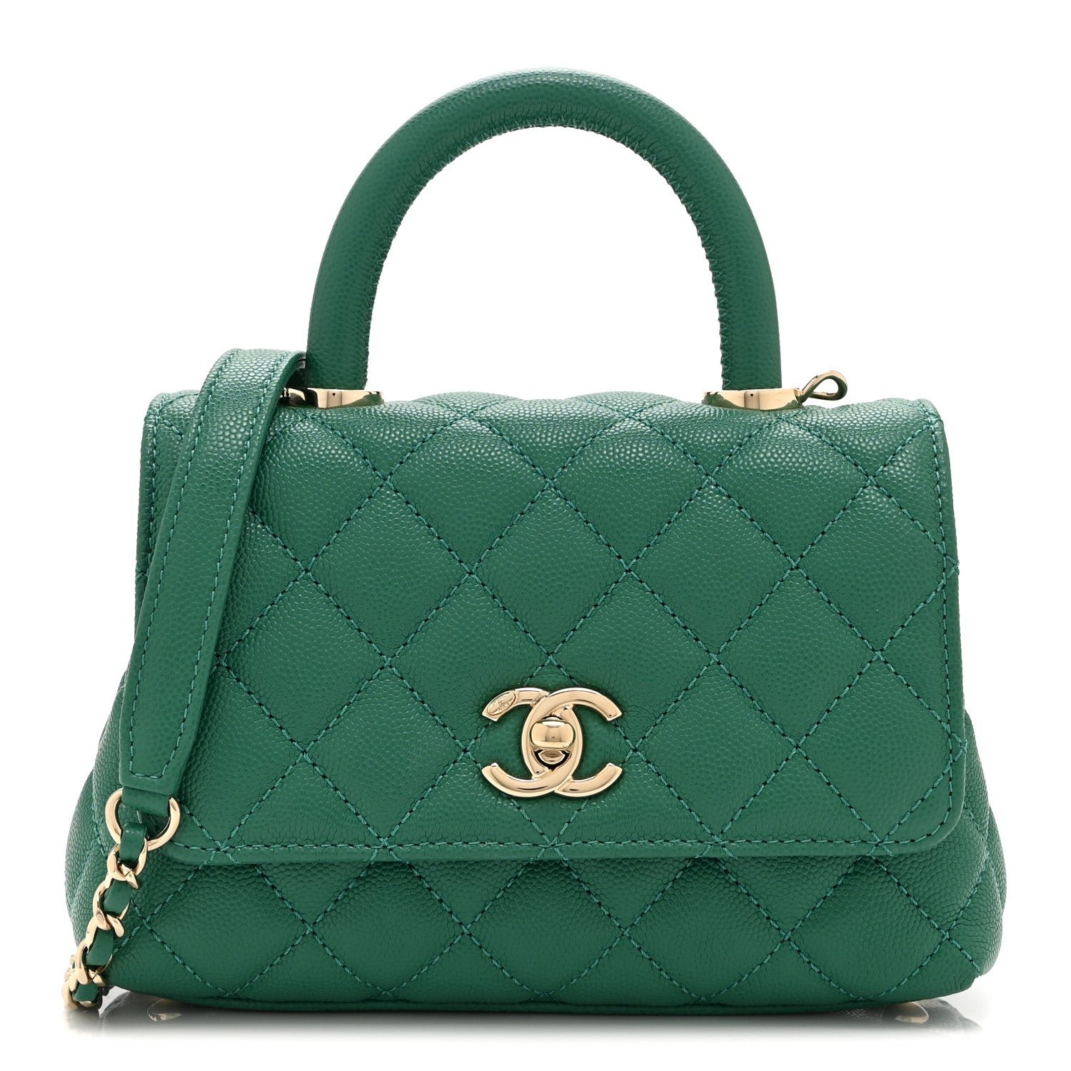 Chanel Caviar Quilted Extra Mini Coco Handle Flap Green