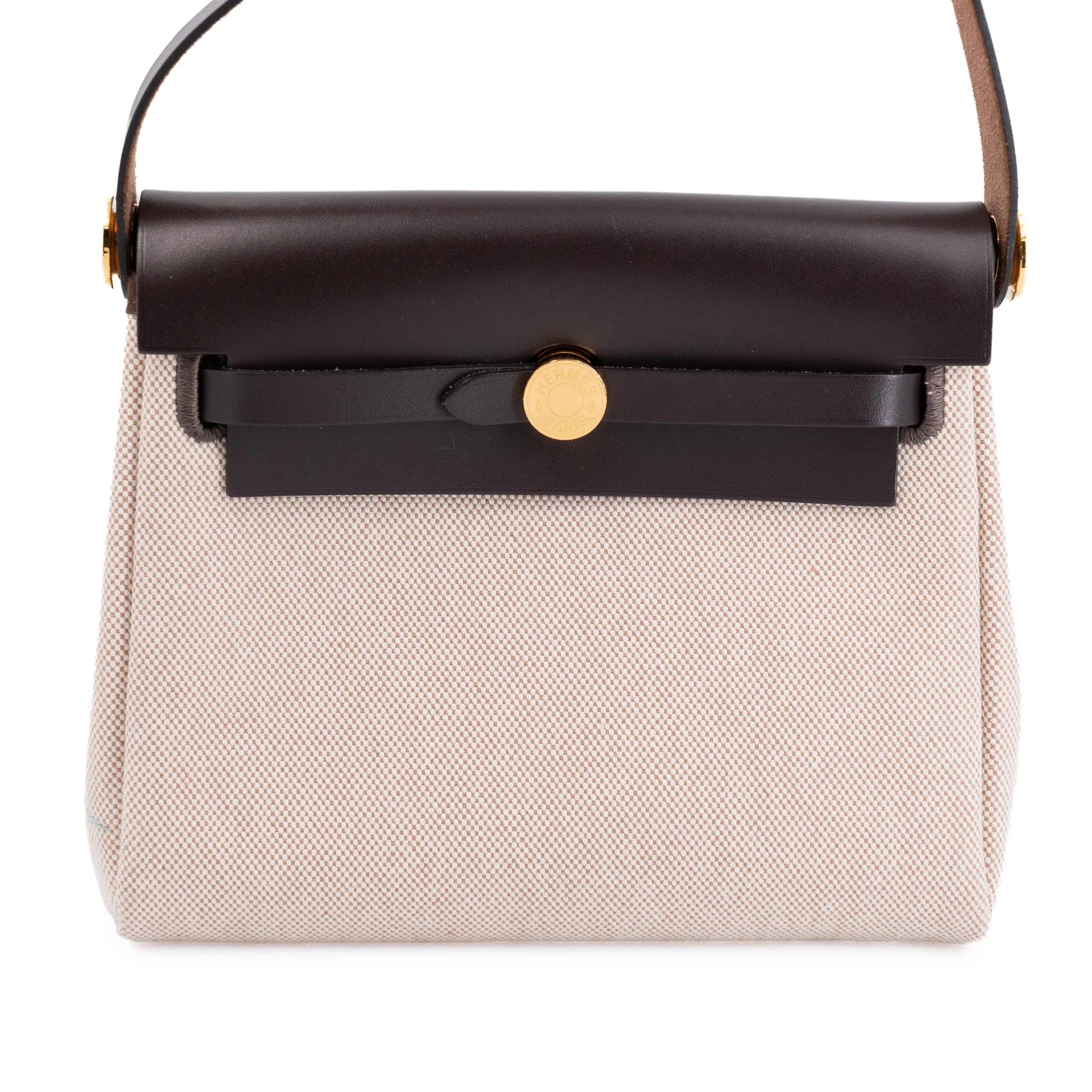 Very Good ( Rank A) HERMÈS Herbag Zip Mini 20 Ebene (46) Vache Hunter Toile H canvas Gold hardware W (2024)