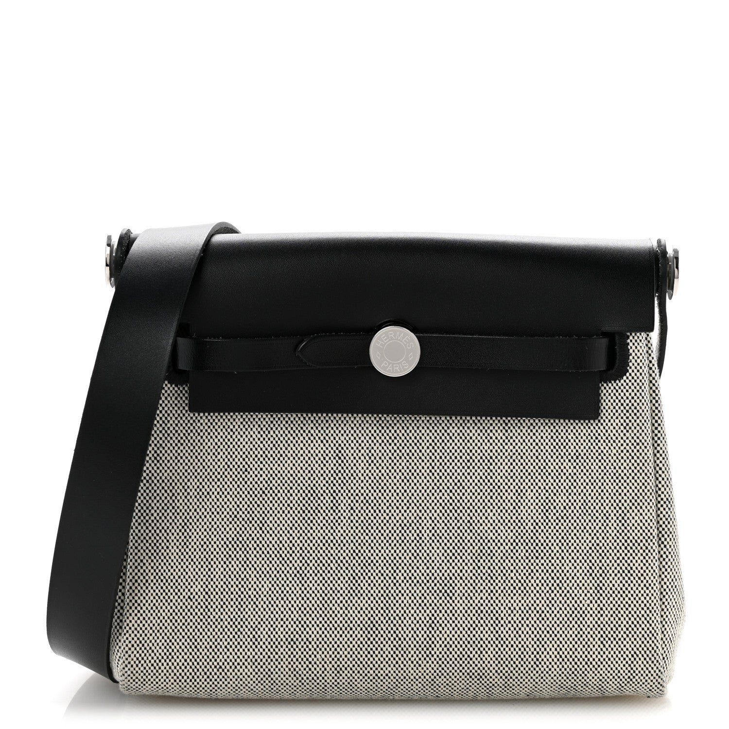 Hermes Military Toile Vache Hunter Herbag Zip Retourne 20 Ecru Black