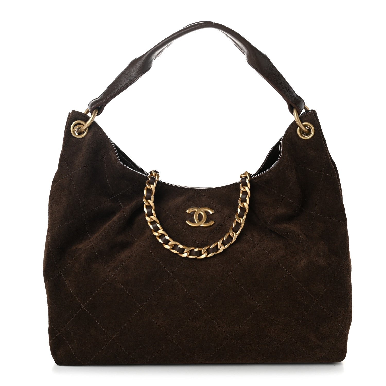 Chanel Suede Calfskin Lambskin Quilted Large Maxi Hobo Dark Brown