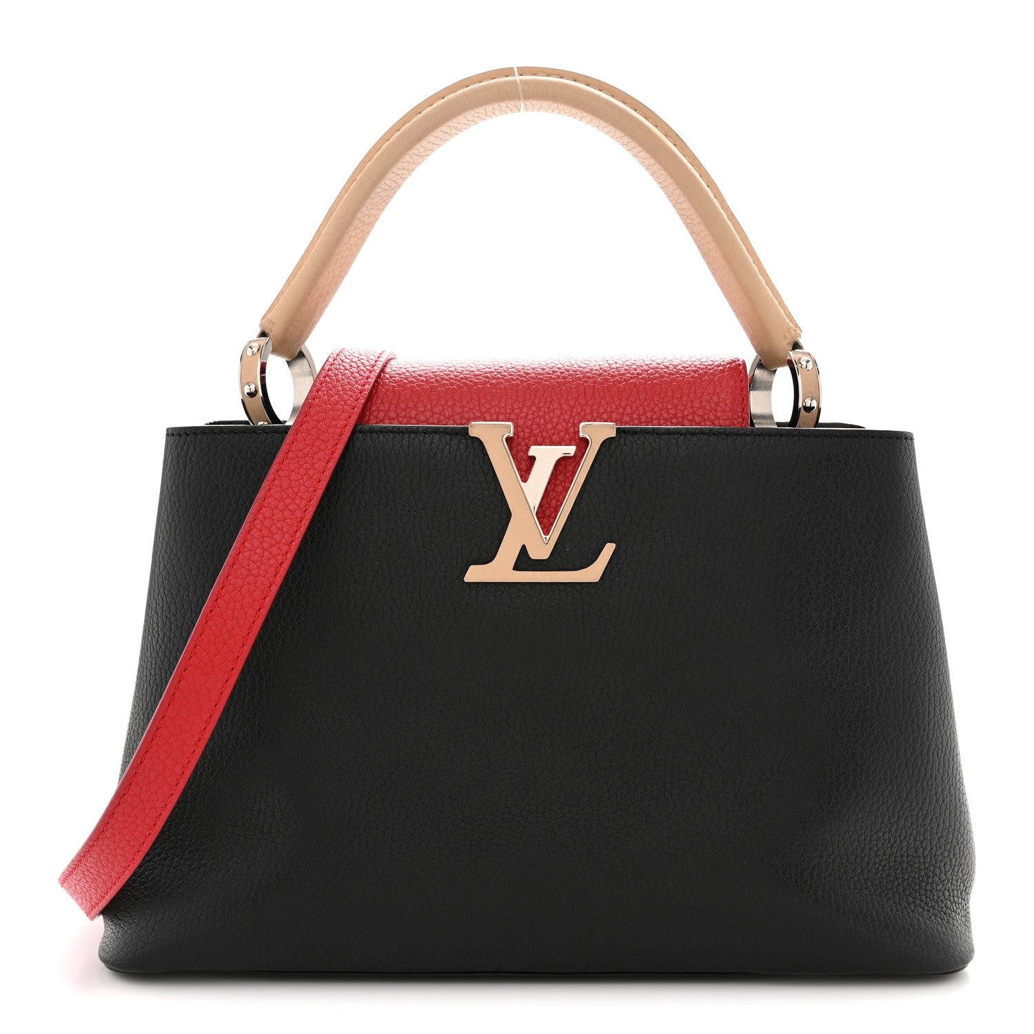 Louis Vuitton Taurillon Capucines MM Black Beige Red