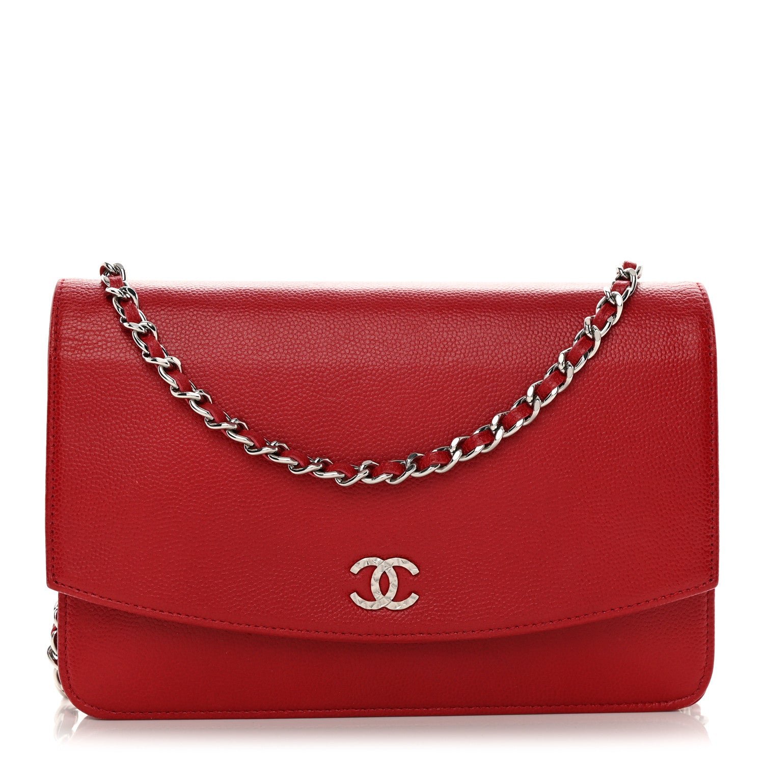 Chanel Caviar Sevruga Wallet on Chain WOC Red