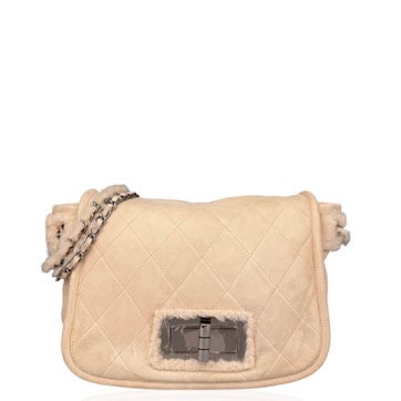 Shearling Suede Flap Bag