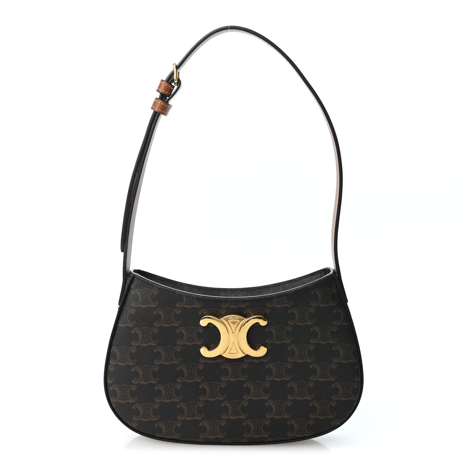 Celine Triomphe Canvas Calfskin Medium Tilly Triomphe Shoulder Bag Tan