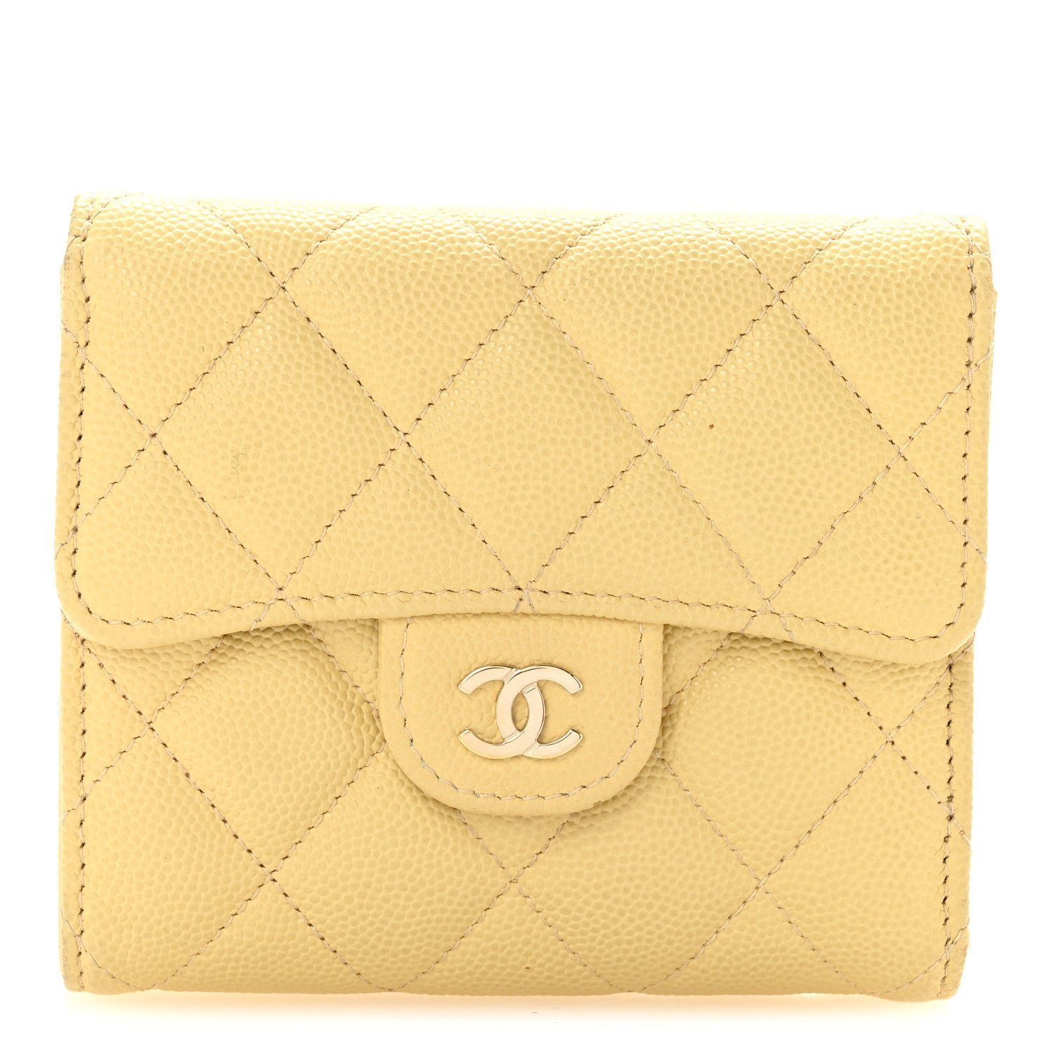 Chanel Caviar Quilted Compact Flap Wallet Yellow