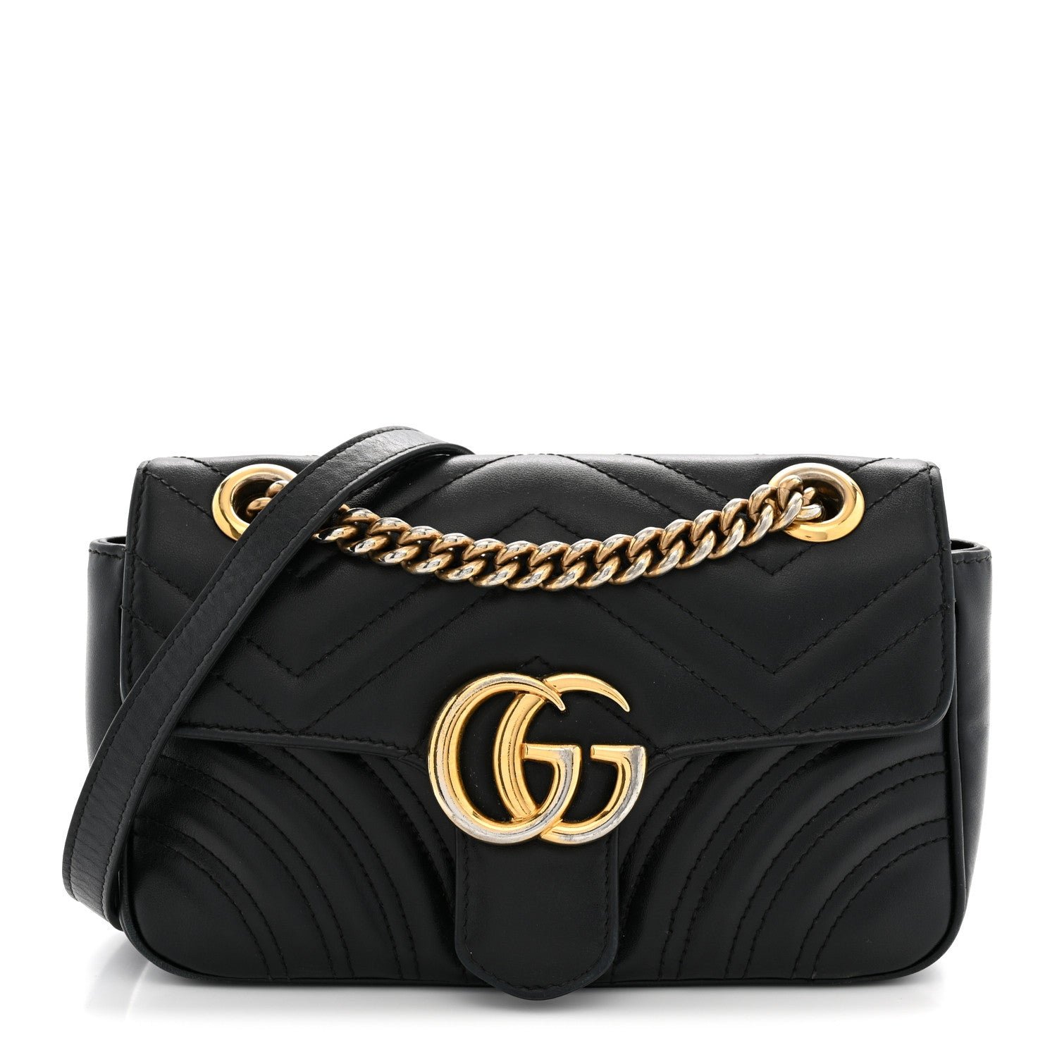 Gucci Calfskin Matelasse Mini GG Marmont Shoulder Bag Black