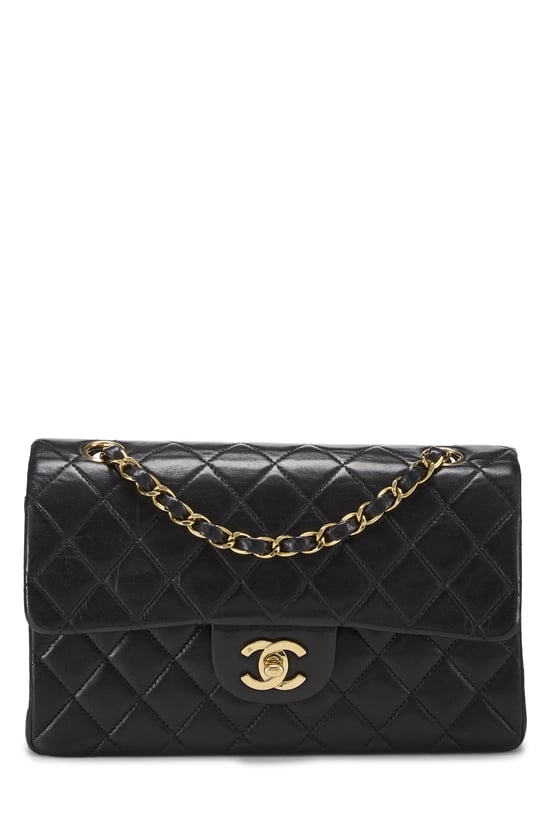 Black Quilted Lambskin Classic Double Flap Small