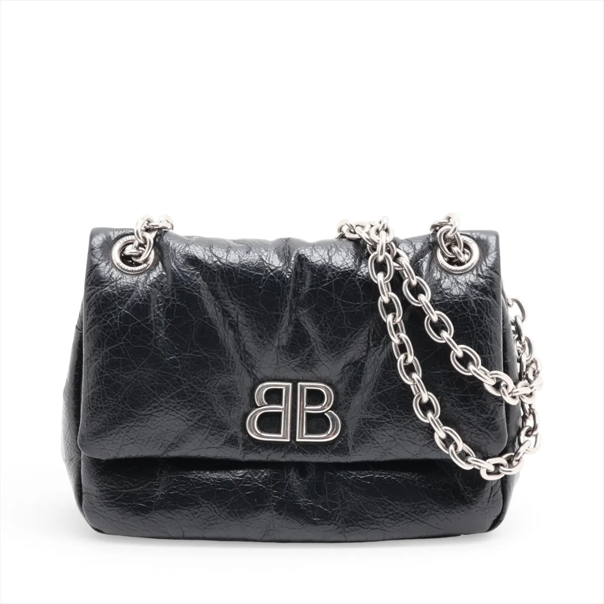 Balenciaga Monaco 792977 Leather Chain Shoulder Bag Black