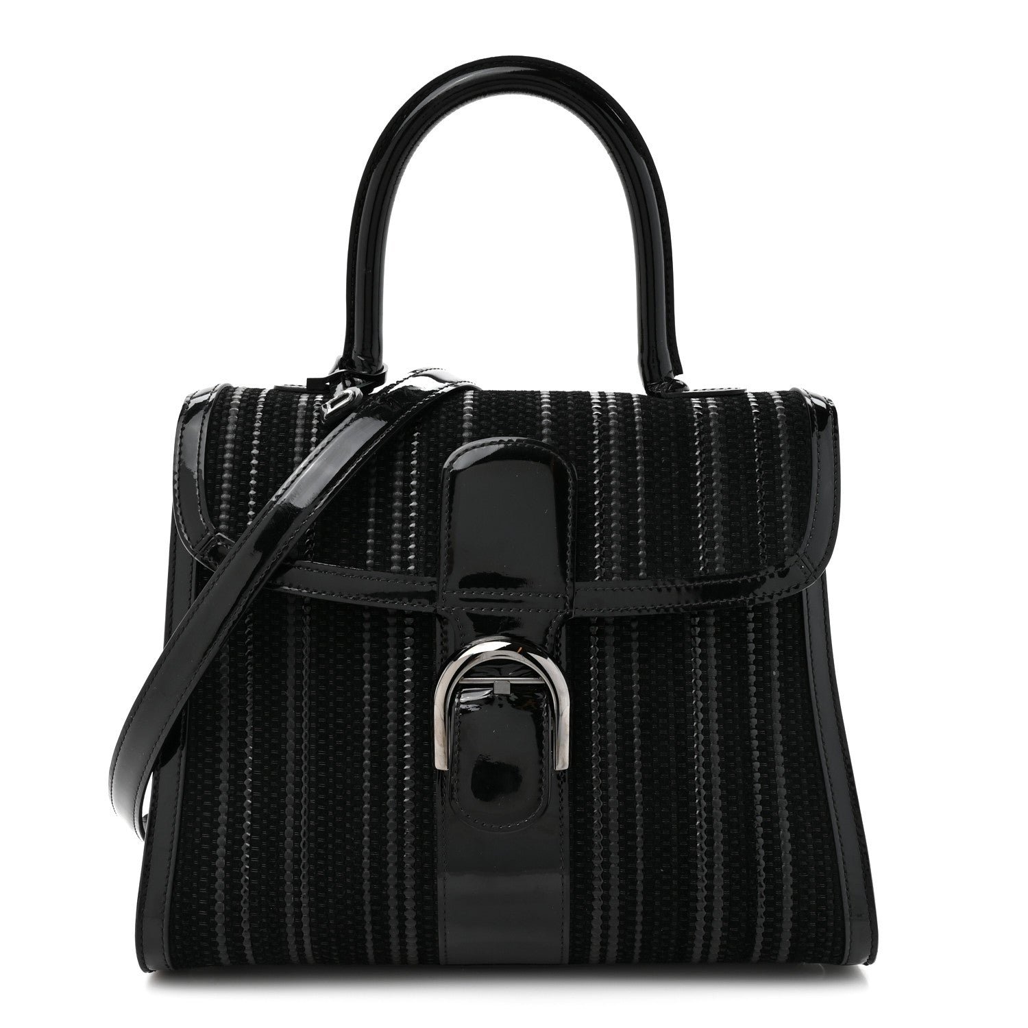 Delvaux Delvaux Canvas Patent Calfskin MM Brillant Satchel Black