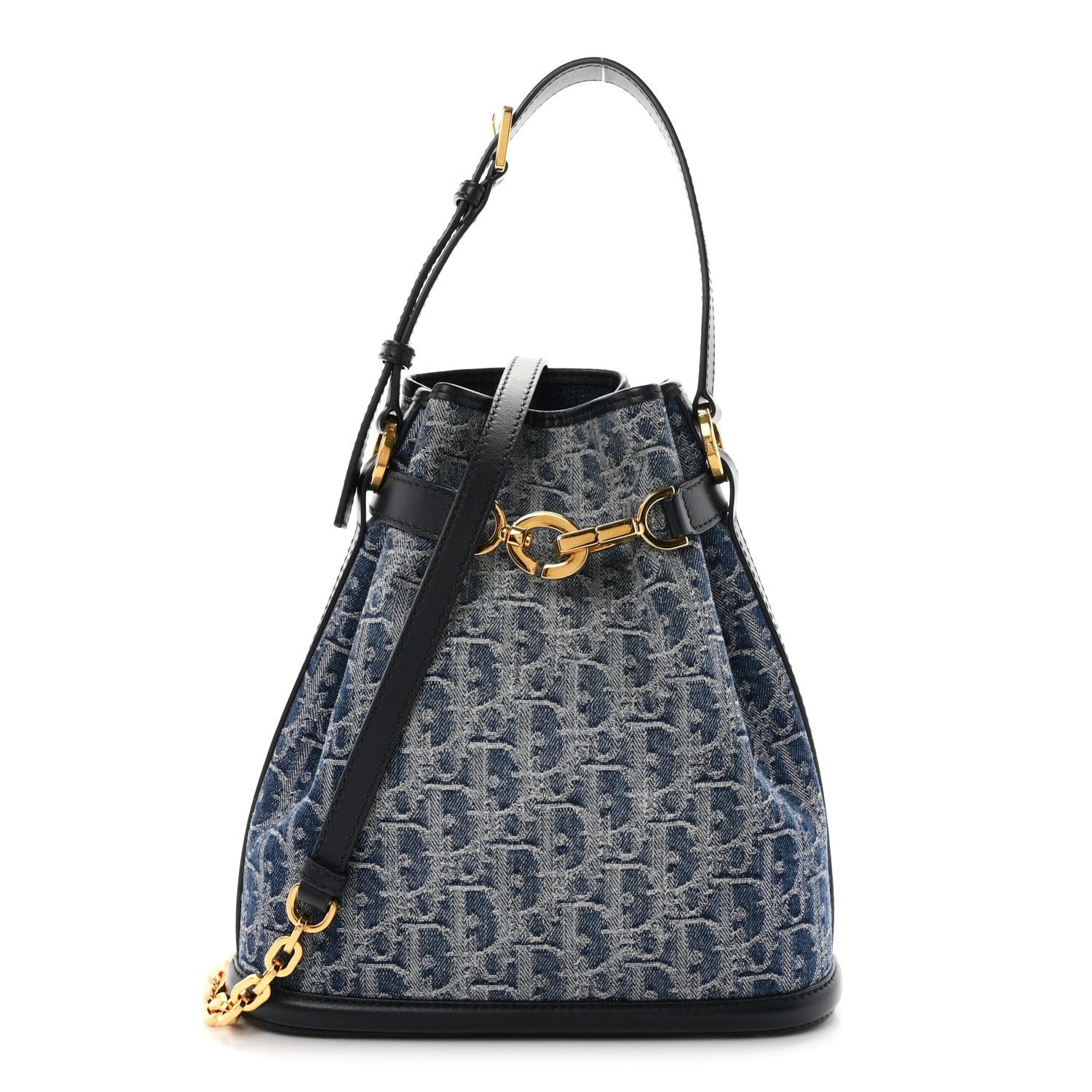 Christian Dior Denim Oblique Jacquard Medium C'est Chain Bucket Bag Denim Blue