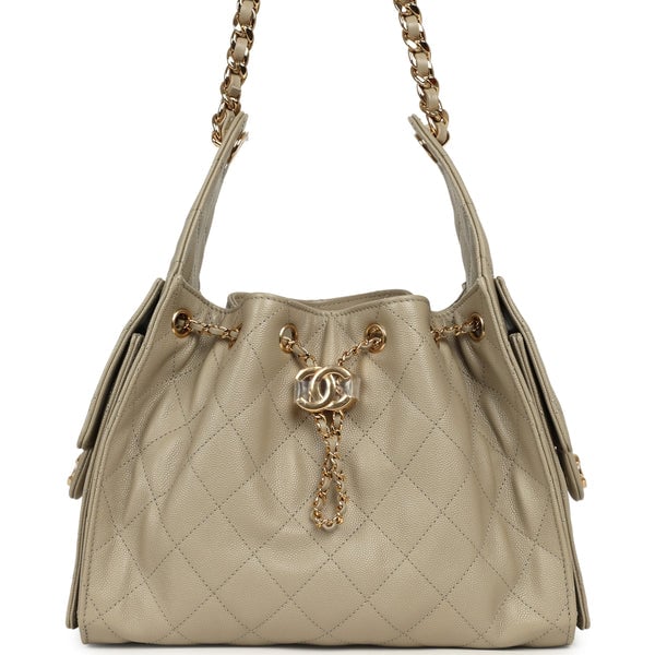 Chanel Small 25 Hobo Bag Beige Caviar Gold Hardware