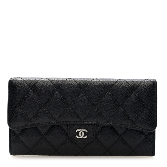 Chanel Caviar Quilted Large Gusset Flap Wallet Black