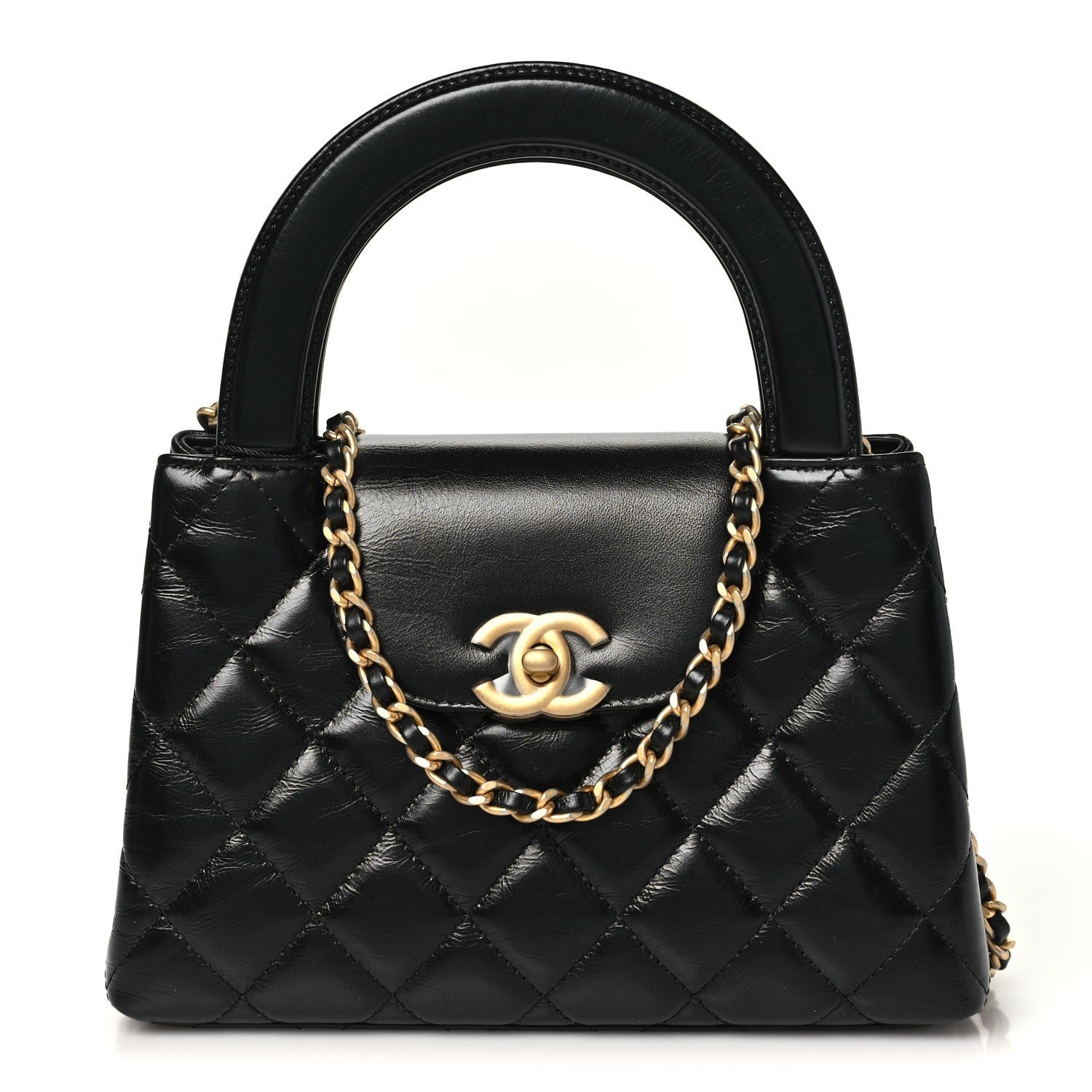 Chanel Shiny Aged Calfskin Quilted Nano Kelly Shopper Black