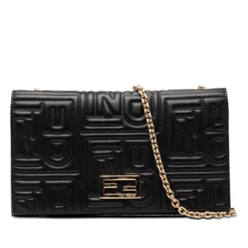 Leather Embossed Nappa Logo Chain Clutch