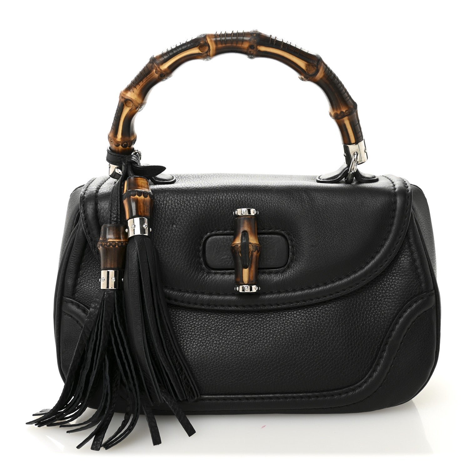 Gucci Calfskin Medium New Bamboo Top Handle Bag Black