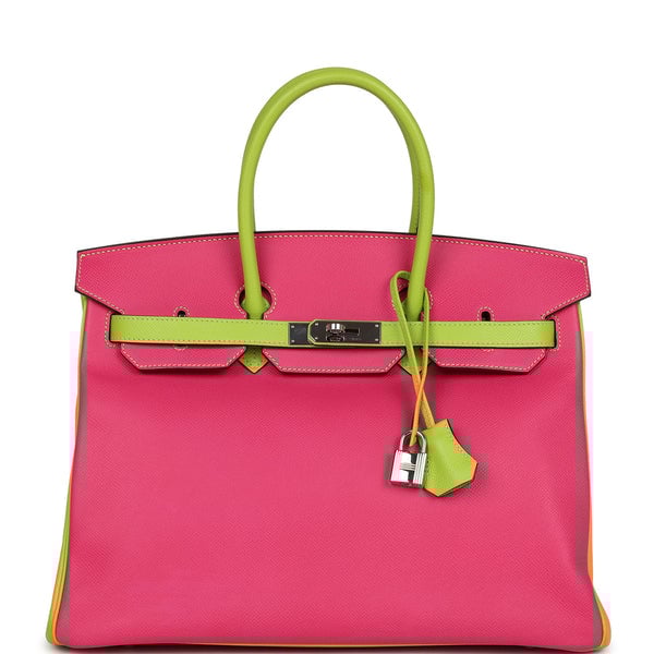 Hermes Pre-owned Hermes Special Order (HSS) Birkin 35 Rose Tyrien and Kiwi Epsom Palladium Hardware