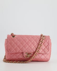 Chanel *LIMITED EDITION* Chanel Pink Metallic Single Flap Shoulder Bag in Lambskin Leather with Gold and Precious Stone Hardware