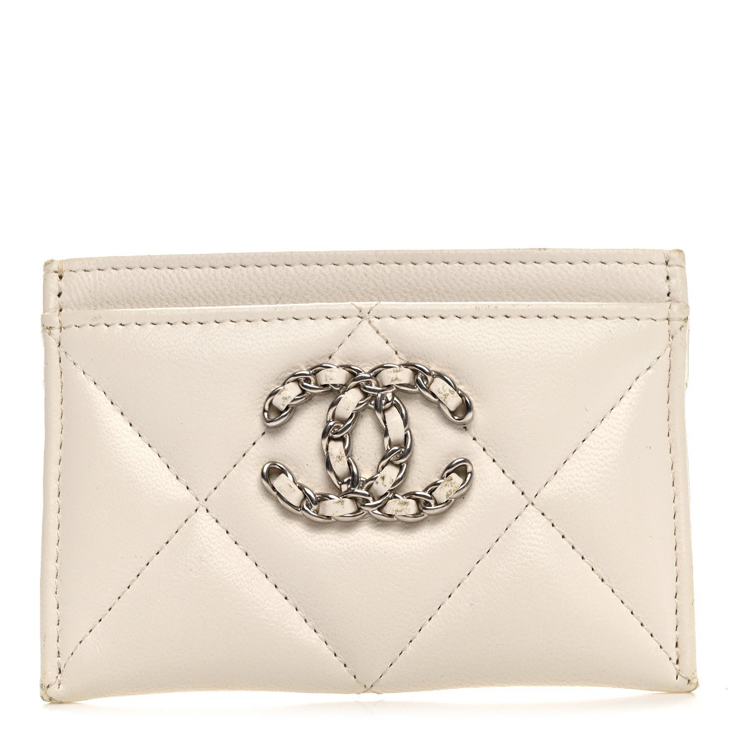 Chanel Lambskin Quilted Chanel 19 Card Holder White