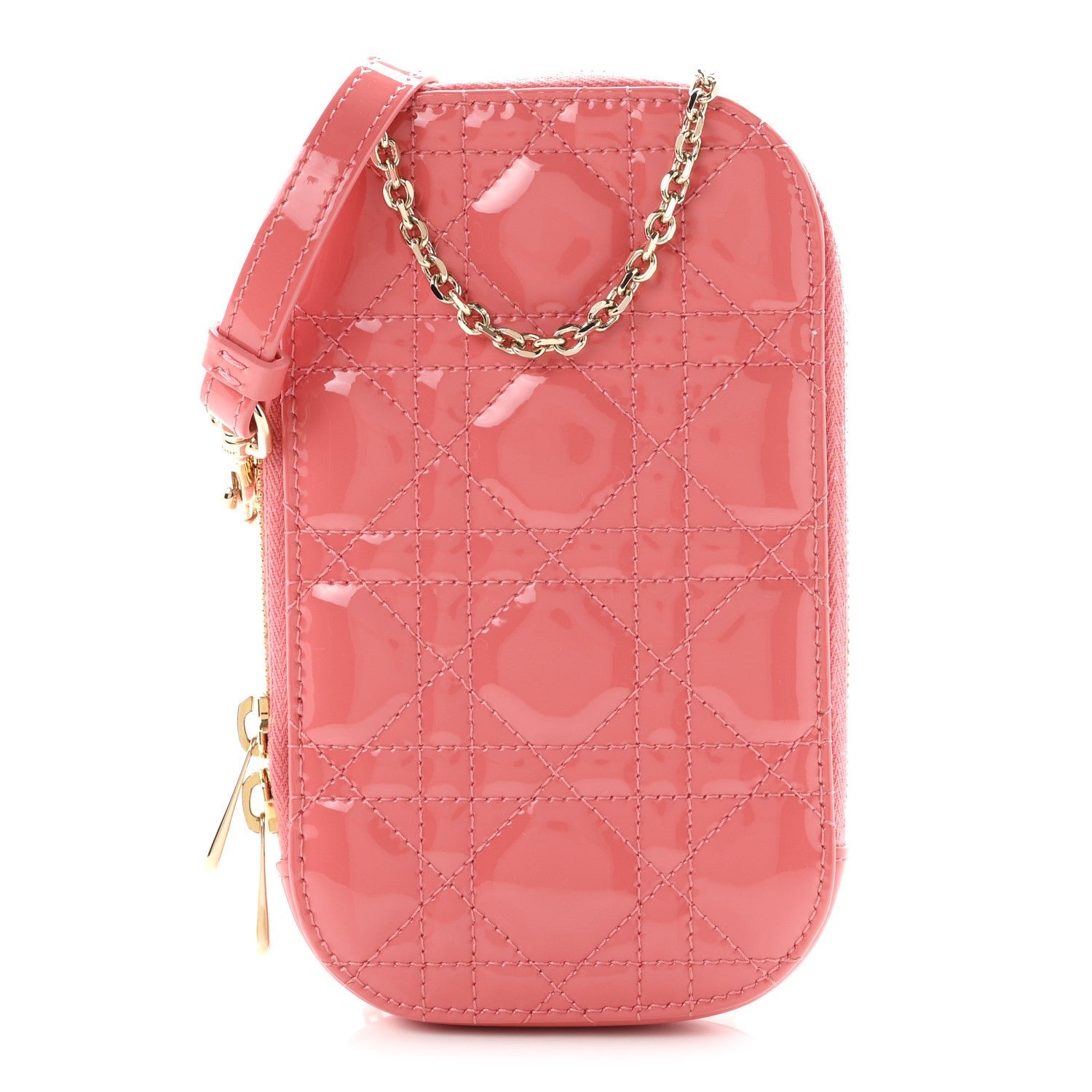 Christian Dior Patent Cannage Lady Dior Phone Holder Pink
