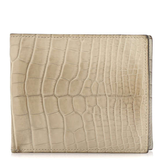 Hermes Shiny Alligator MC2 Copernic Compact Wallet Gris Tourterelle