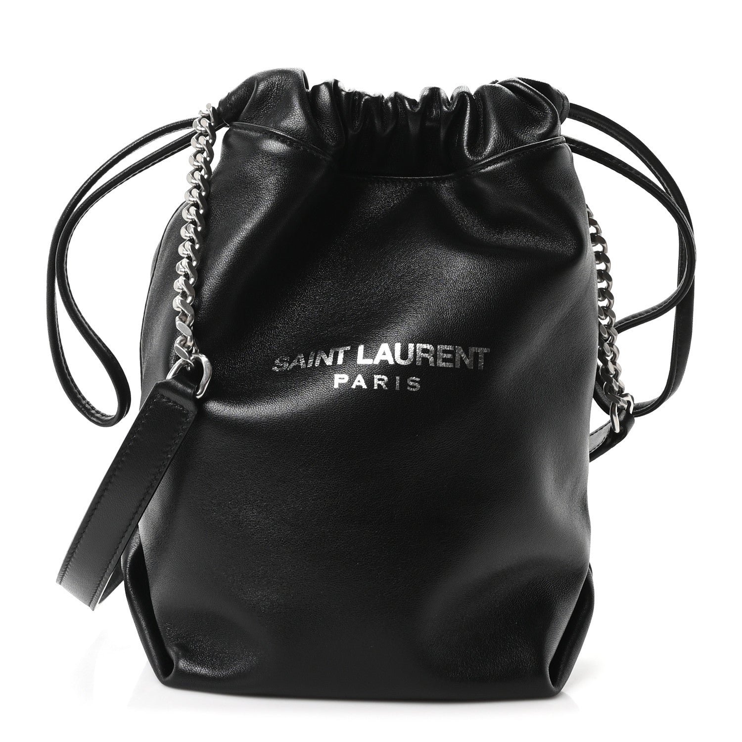 Saint Laurent Lambskin Small Teddy Bucket Bag Black