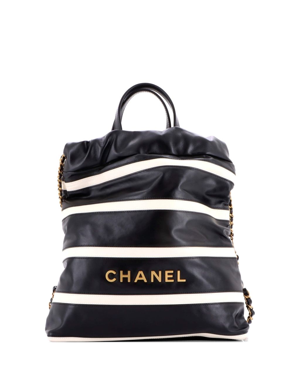22 Chain Striped Shiny Calfskin Medium backpack