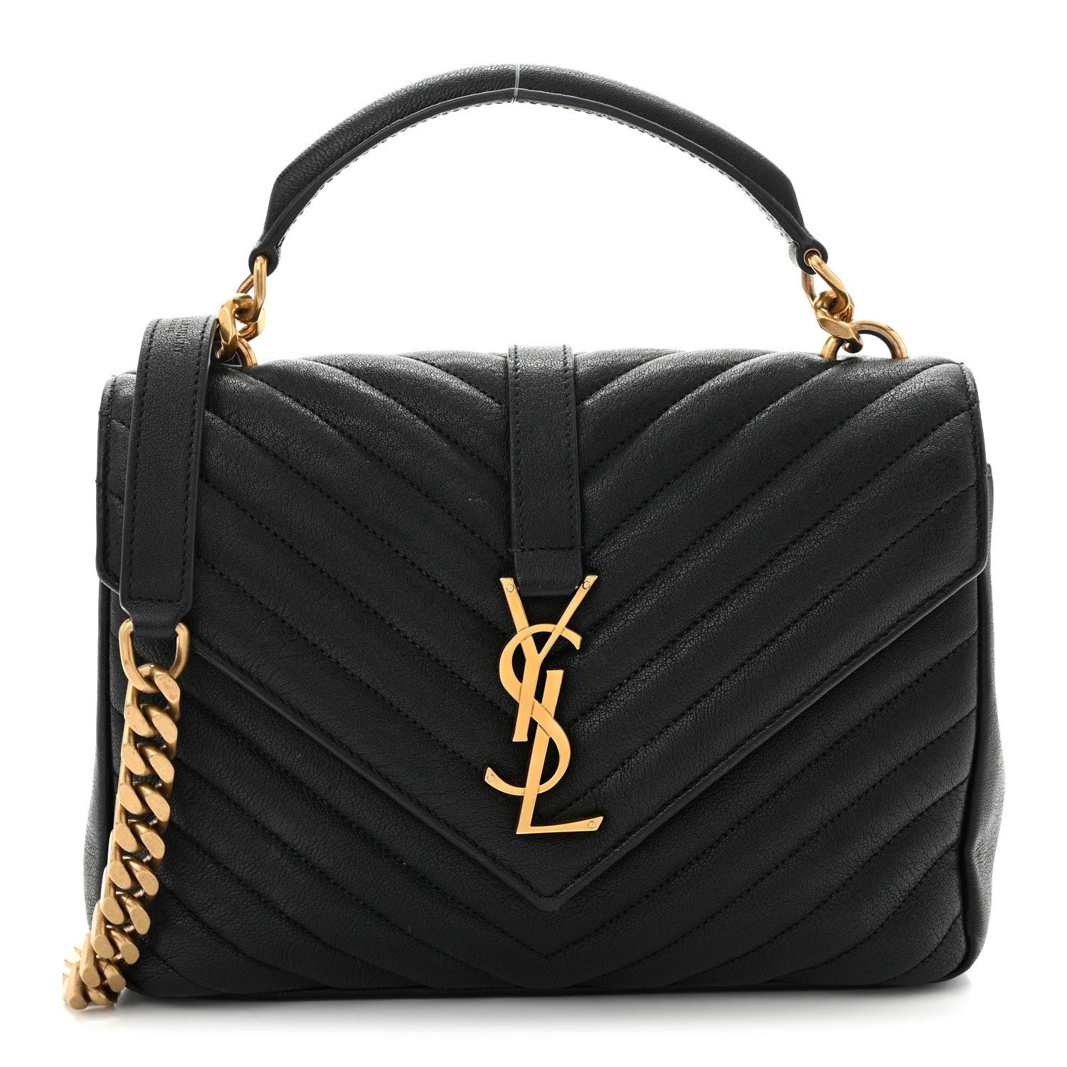 Saint Laurent Sheepskin Matelasse Chevron Monogram Medium College Bag Black