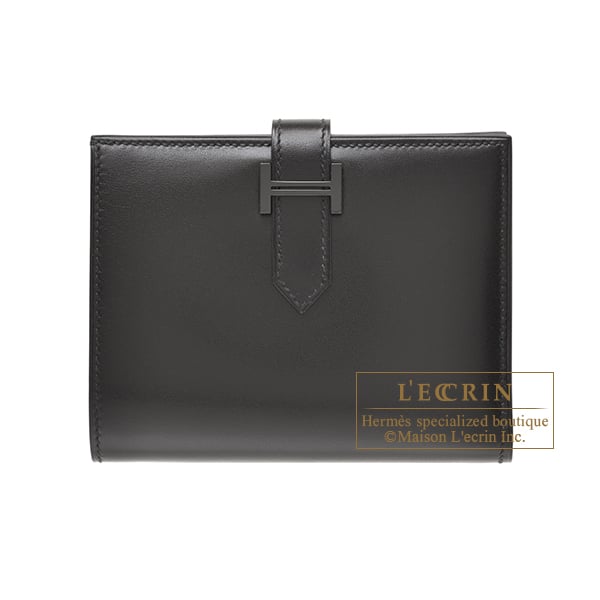 Hermes Bearn Compact Monochrome So-black Black Box calf leather Black hardware