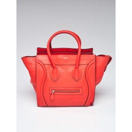 Celine Celine Red Drummed Calfskin Leather Mini Luggage Tote Bag	