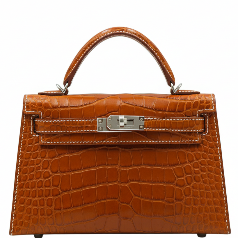 Hermes Hermès Kelly 20 Mini II Sellier Fauve Matte Alligator Mini Barenia Palladium Hardware