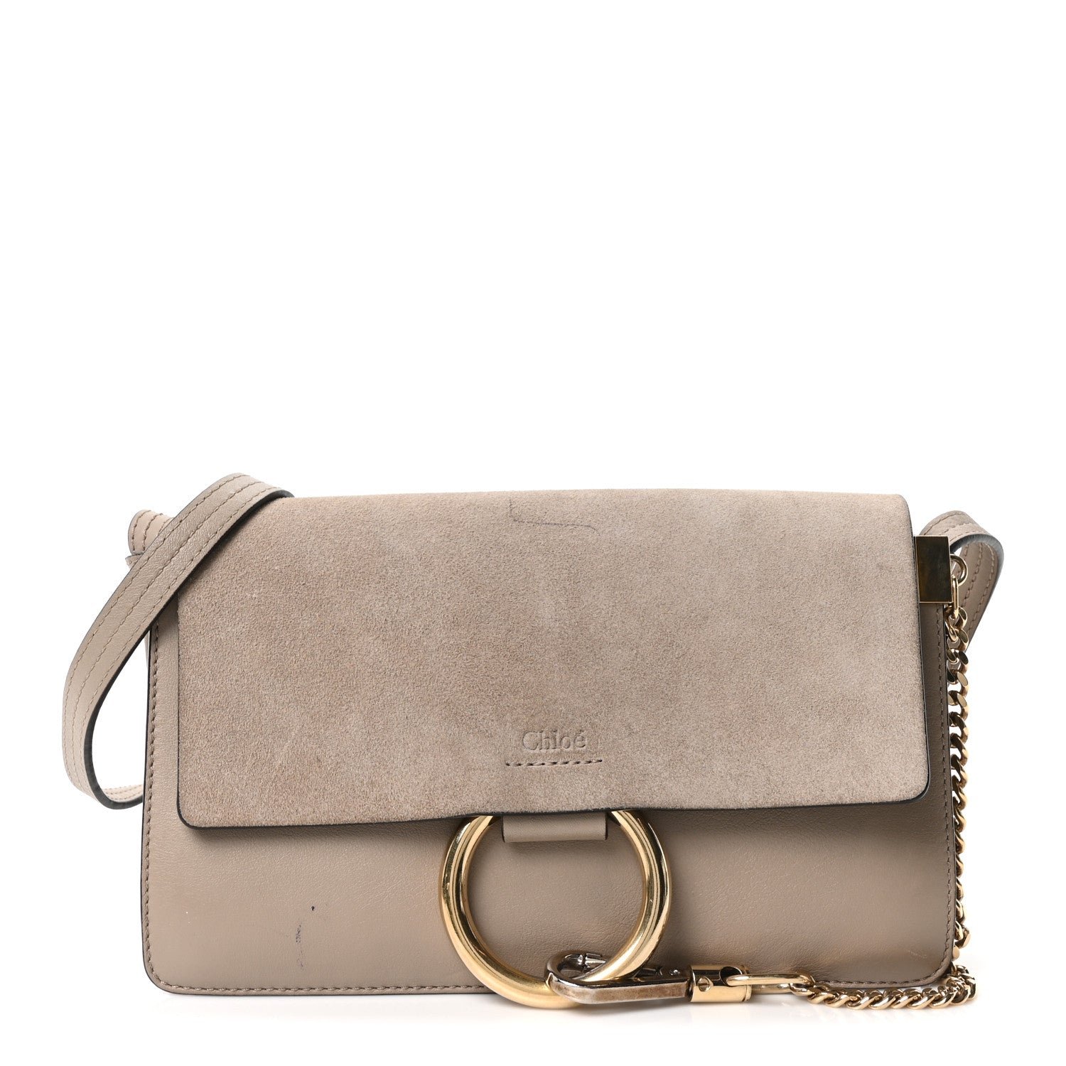 Chloe Chloe Suede Calfskin Small Faye Shoulder Bag Motty Grey