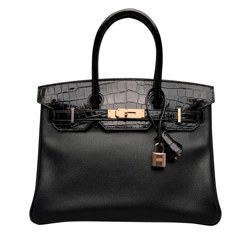 Black Novillo and Crocodile Touch Birkin 25 Rose Gold Hardware, 2019