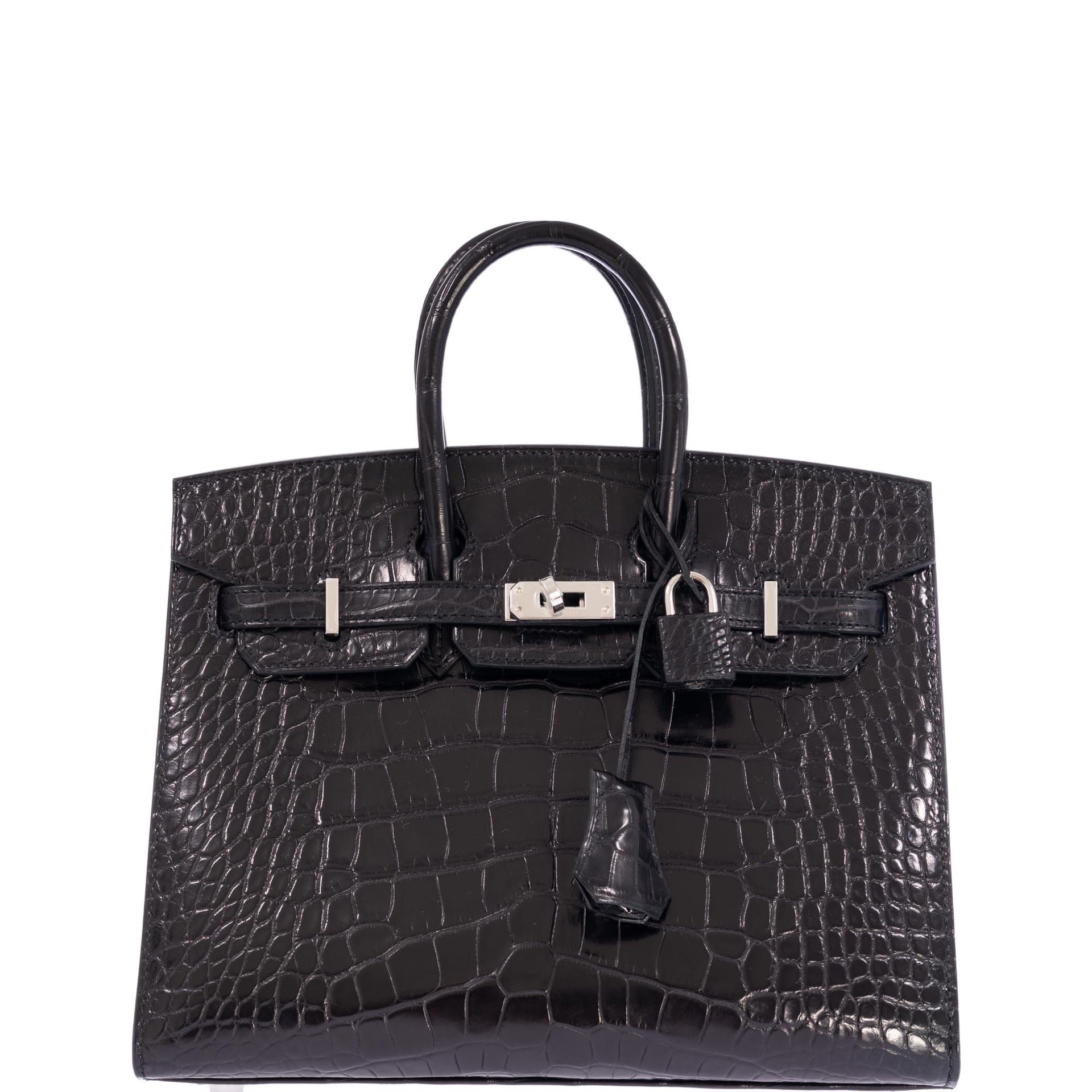 Hermes Hermès Birkin 25 Sellier Black Matte Alligator Palladium Hardware