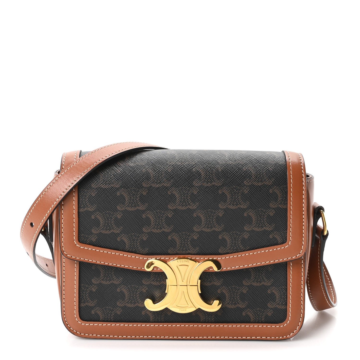 Celine Calfskin Triomphe Canvas Teen Triomphe Bag Tan