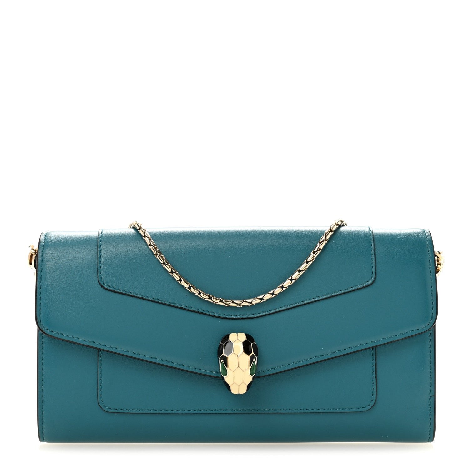 Bvlgari Bulgari Calfskin Serpenti Forever Chain Wallet Blue