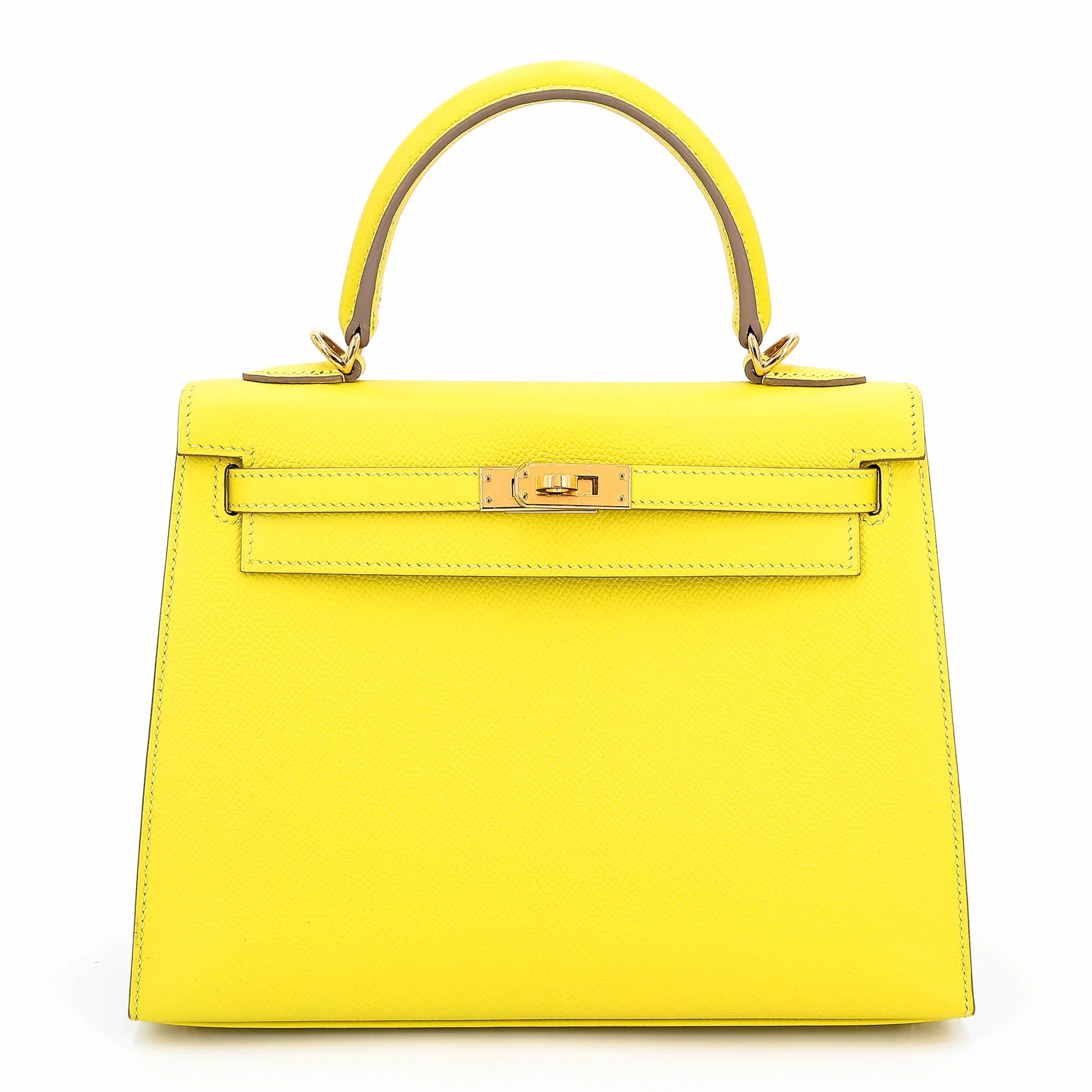 Excellent ( Rank SA ) HERMÈS Kelly 25 Sellier Lime (9R) Epsom Gold hardware C (2018)