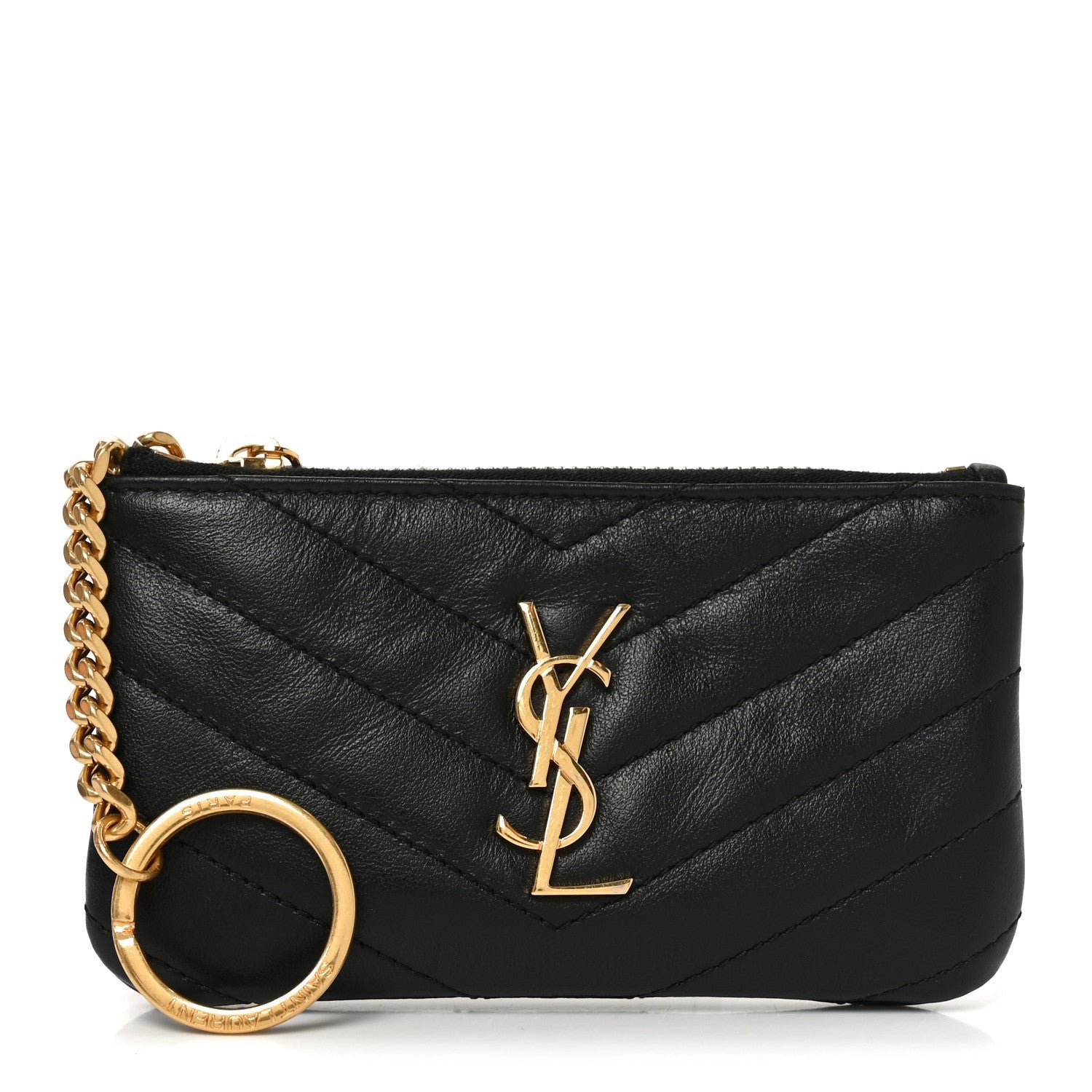Saint Laurent Calfskin Matelasse Monogram Key Pouch Black