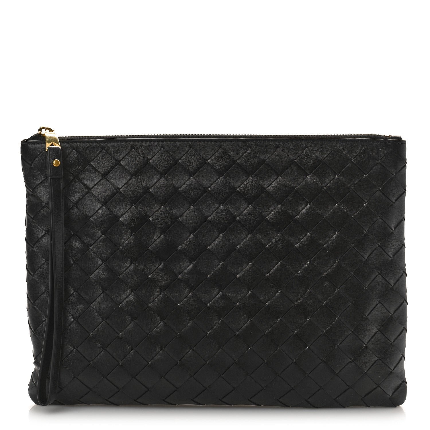 Bottega Veneta Nappa Intrecciato Medium Flat Zip Pouch Black