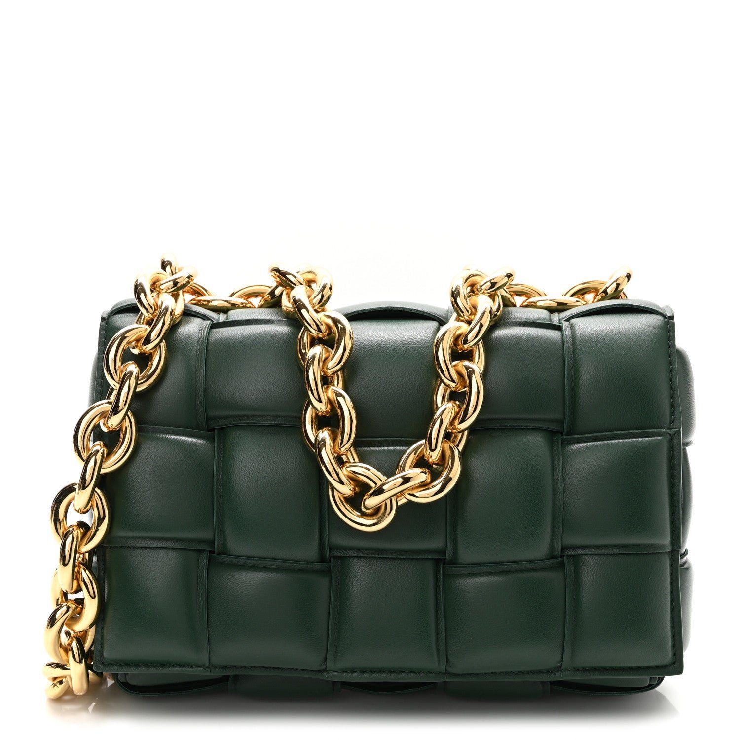 Bottega Veneta Lambskin Maxi Intreccio Padded Chain Cassette Crossbody Bag Raintree