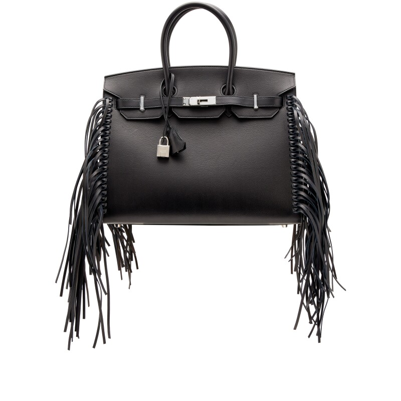 Hermes Limited Edition Black Evergrain Anate Fringe Sellier Birkin 35 Palladium Hardware, 2023