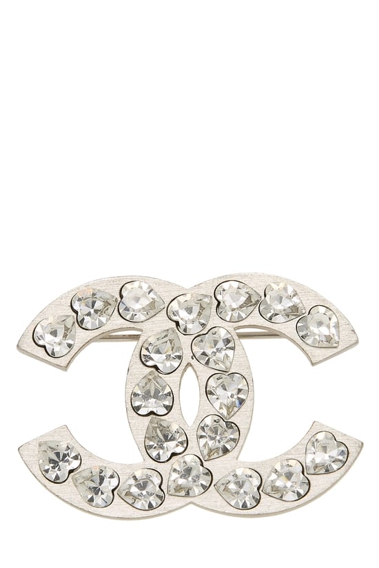 Silver Crystal 'CC' Brooch Large