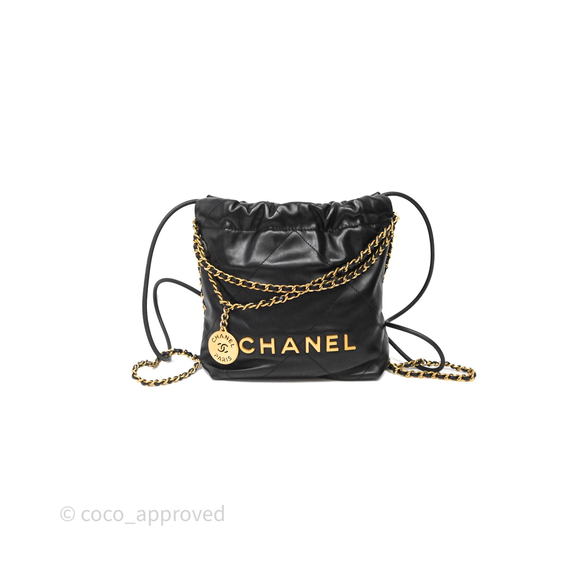 Chanel 22 Mini Bag Black Crumpled Calfskin Aged Gold Hardware