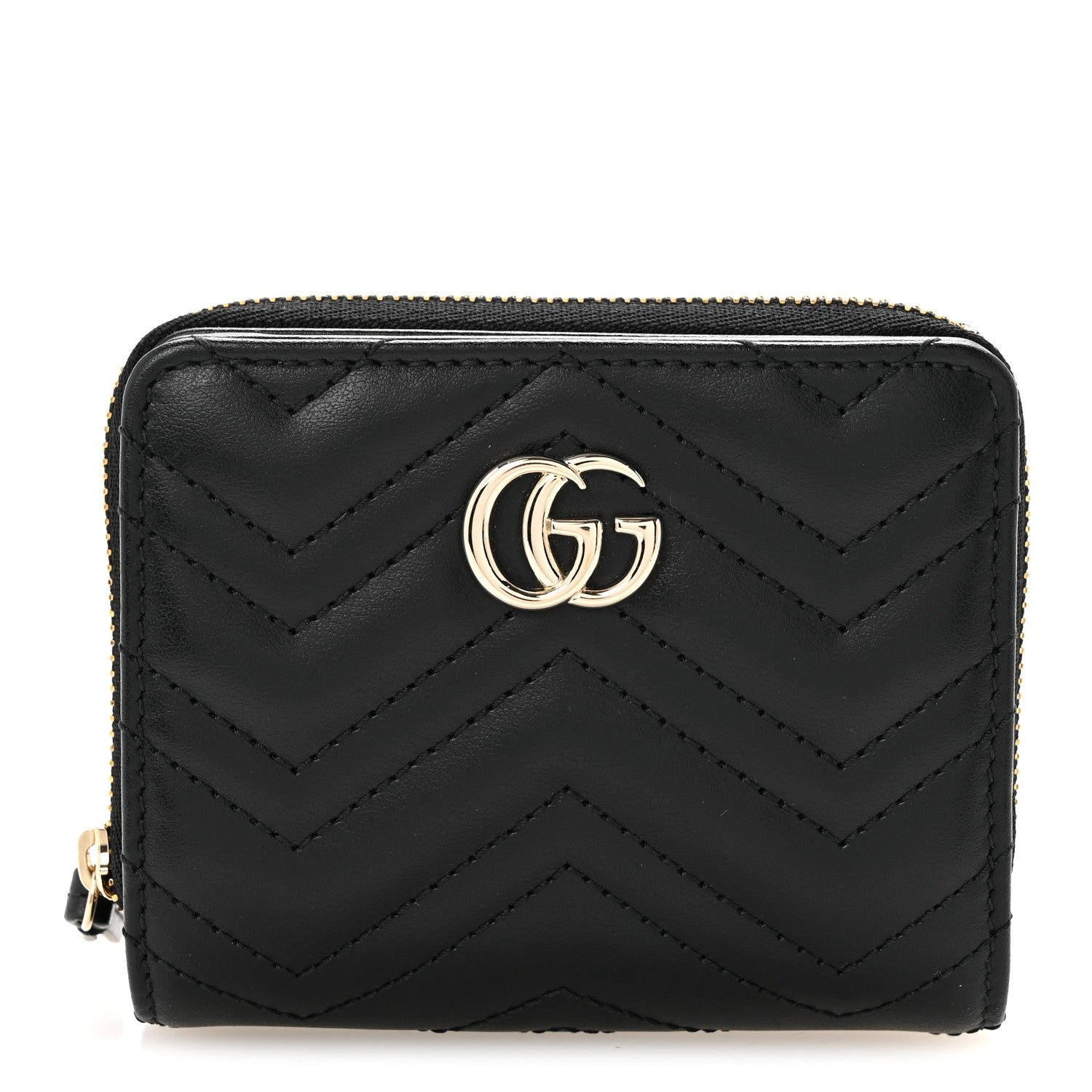 Gucci Calfskin Matelasse GG Marmont Compact Wallet Black