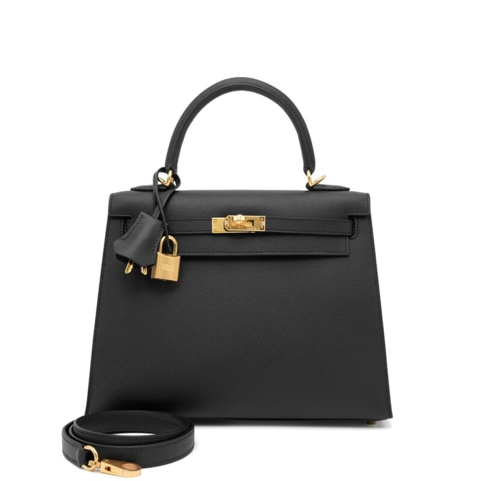 Hermes Black Epsom Sellier Kelly 25 Gold Hardware