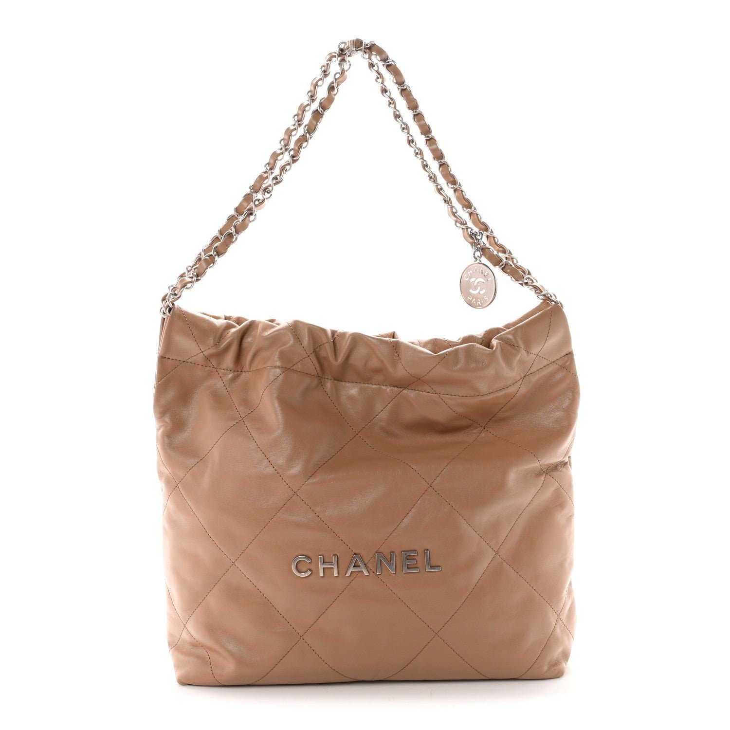 Chanel Shiny Calfskin Quilted Small Chanel 22 Beige